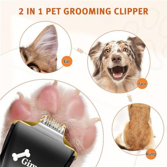 2in1 Cordless 3-Speed Dog Clippers with Small Paw Trimmer Blade, Low Noise Quiet - Picture 3 of 6